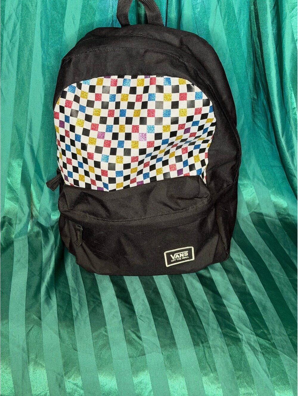 Vans Black Backpack with Multicolor Checkerboard Front Pocket